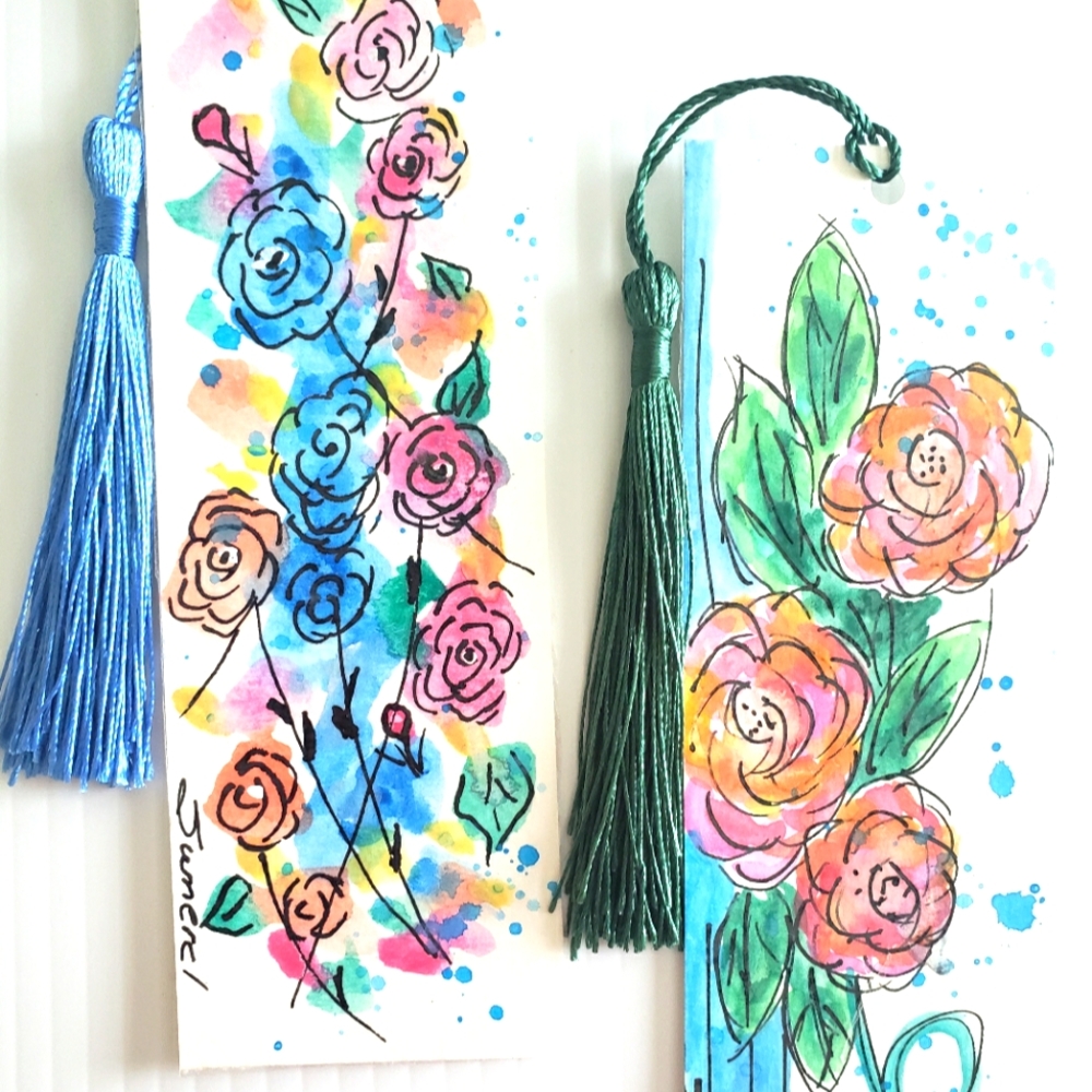 Hand Painted Watercolor Bookmarks with Tassels